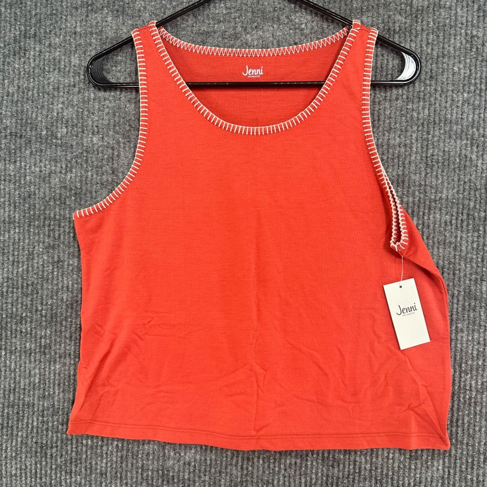 Jenni Intimates Tank Top Womens Medium Cayenne Orange New Blanket Stitch